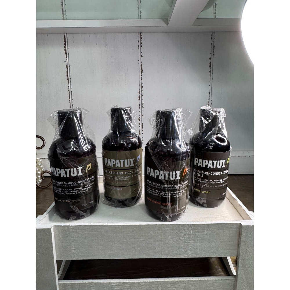 Papatui Men Grooming Set 4pc Travel Shampoo Body Wash Coconut Cedar Sport